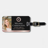 Elegante notaris openbare foto roze rose goud zwar bagagelabel (Voorkant horizontaal)