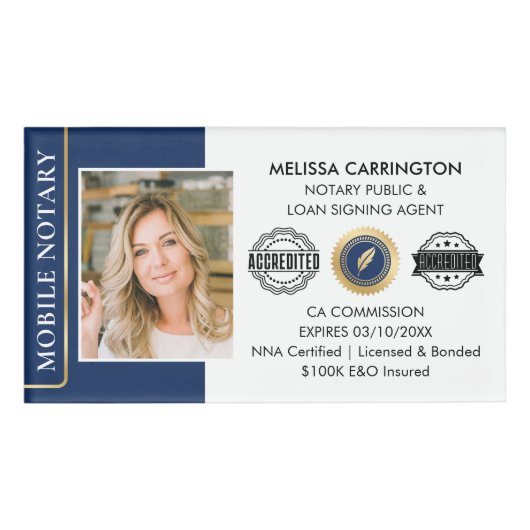 Elegante notaris openbare lening ondertekening age naambadge (Voorkant)