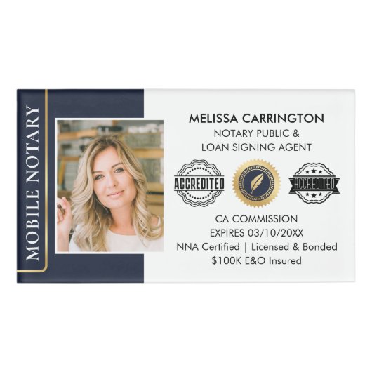 Elegante notaris openbare lening ondertekening age naambadge (Voorkant)