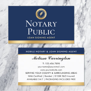 Elegante notariskredietondertekeningsagent navy go visitekaartje