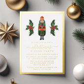 Elegante Notenkraker Kerst Diner Party Goud Folie Uitnodiging
