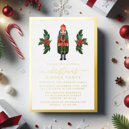 Elegante Notenkraker Kerst Diner Party Goud Folie Uitnodiging