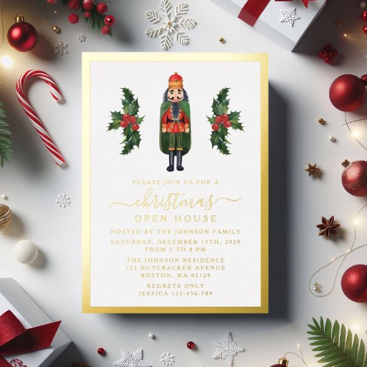 Elegante Notenkraker Kerst Open Huis Goud Folie Uitnodiging
