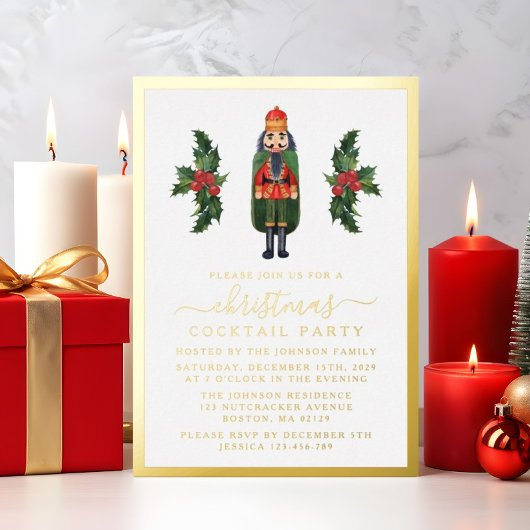Elegante Notenkraker Kerstmis Cocktail Party Goud Folie Uitnodiging