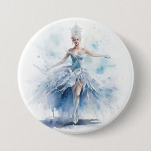 Elegante Notenkraker Sneeuwkoningin in het Wit Ronde Button 7,6 Cm