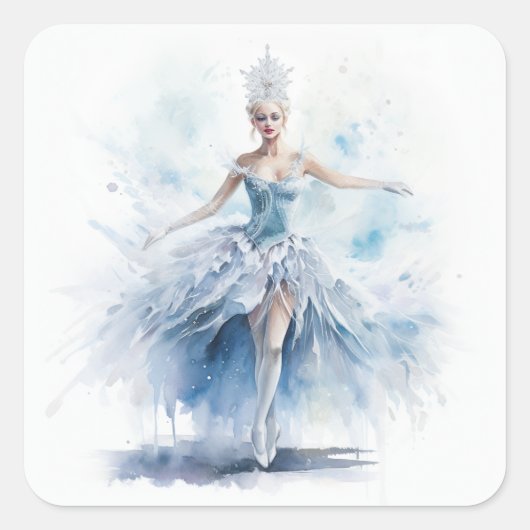 Elegante Notenkraker Sneeuwkoningin in het Wit Vierkante Sticker (Voorkant)
