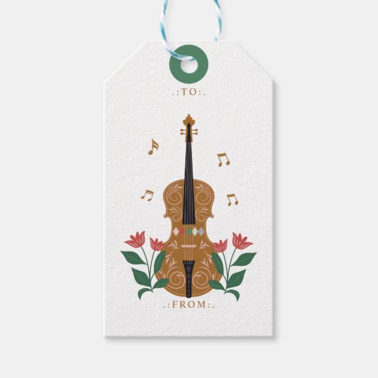 Elegante notenkraker viool bloemenmuziek van & naa cadeaulabel (Voorkant)