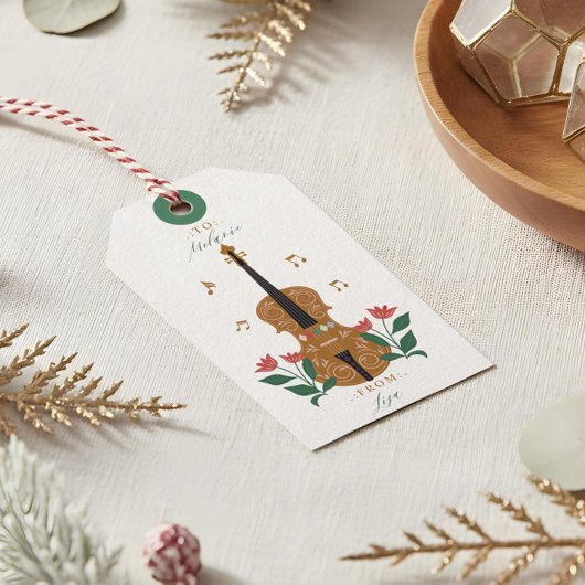 Elegante notenkraker viool bloemenmuziek van & naa cadeaulabel