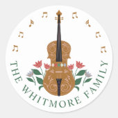 Elegante notenkraker viool instrument bloemenmuzie ronde sticker (Voorkant)