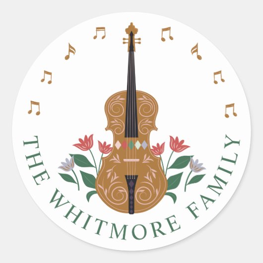 Elegante notenkraker viool instrument bloemenmuzie ronde sticker (Voorkant)