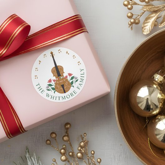 Elegante notenkraker viool instrument bloemenmuzie ronde sticker