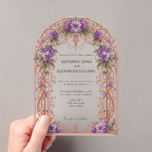 Elegante  Nouveau Bloemenboog bruiloft Acryl Uitnodigingen (Insitu (Draagbaar))