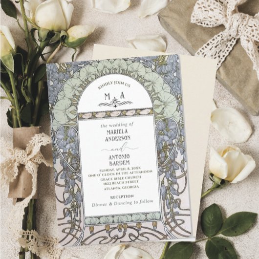 Elegante  Nouveau Waterverf Trouwbloemen Kaart