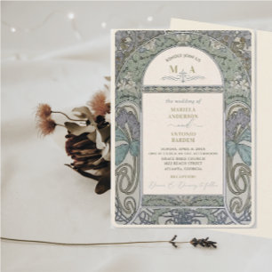 Elegante  Nouveau Waterverf Trouwbloemen Kaart