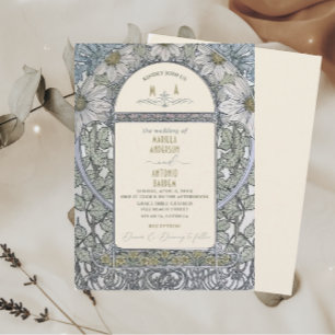 Elegante  Nouveau Waterverf Trouwbloemen Kaart