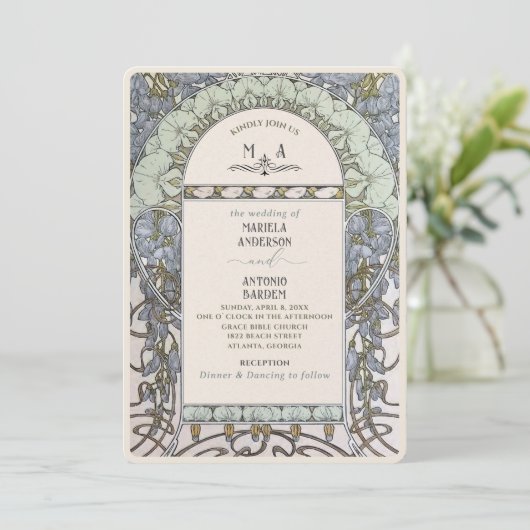 Elegante  Nouveau Waterverf Trouwbloemen Kaart (Staand voorkant)