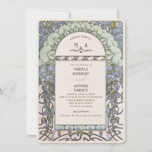 Elegante  Nouveau Waterverf Trouwbloemen Kaart (Voorkant)