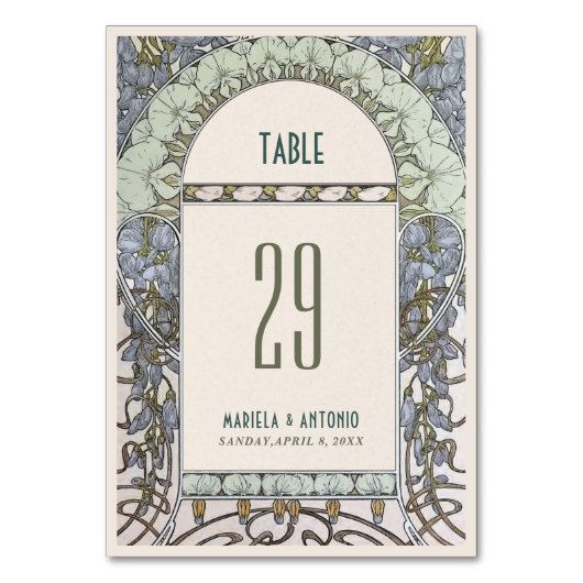 Elegante  nouveau waterverf trouwtafel n kaart (Voorkant)