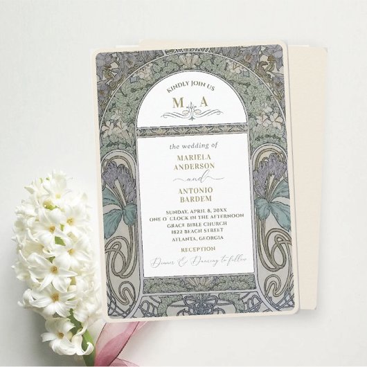Elegante Nouveau Waterverf WeddiInvitation Kaart