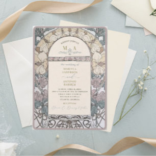 Elegante  Nouveau Waterverf WeddiInvitation Kaart