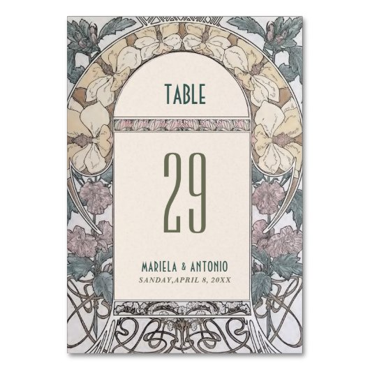 Elegante  nouveau waterverf weddiTable Kaart (Voorkant)