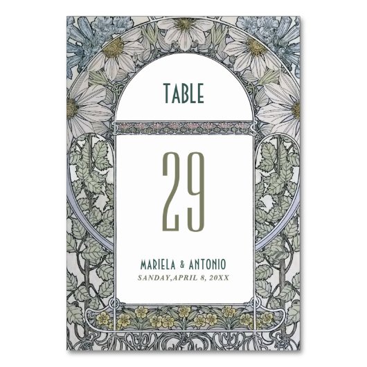 Elegante  nouveau waterverf weddiTable Kaart (Voorkant)