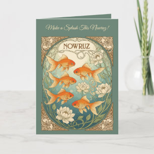 Elegante Nowruz Goudvis Viering Kaart