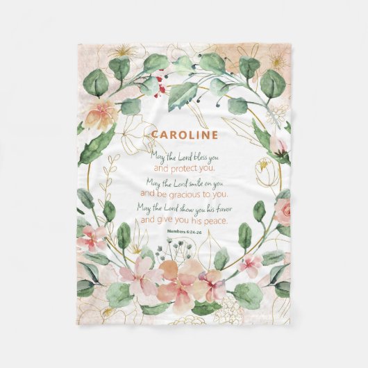 Elegante Nummers 4:24-26 Bloemen Waterverf Custom Fleece Deken (Voorkant)
