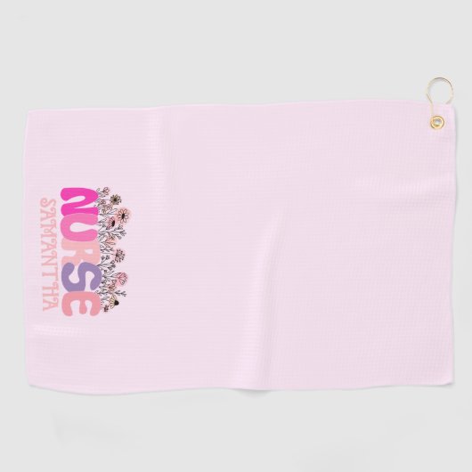 Elegante "Nurse" Typografie met Levendige Bloemen Golfhanddoek (Horizontaal)