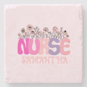 Elegante "Nurse" Typografie met Levendige Bloemen Stenen Onderzetter