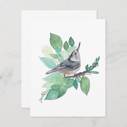 Elegante Nuthatch Waterverf Note Kaart (Voorkant / Achterkant)