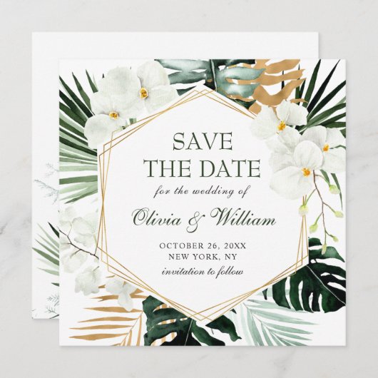 Elegante Oase Orchidee Boheemse Groene Trouw  Save The Date (Voorkant / Achterkant)
