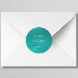 Elegante oceaan blauwe zomer bestemming bruiloft ronde sticker