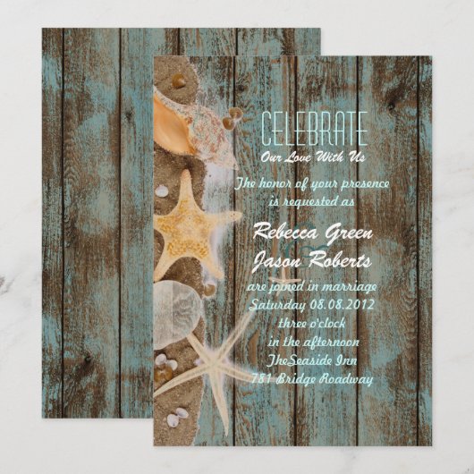 elegante oceaan cottage zeeschelpen strand bruilof kaart (Voorkant / Achterkant)