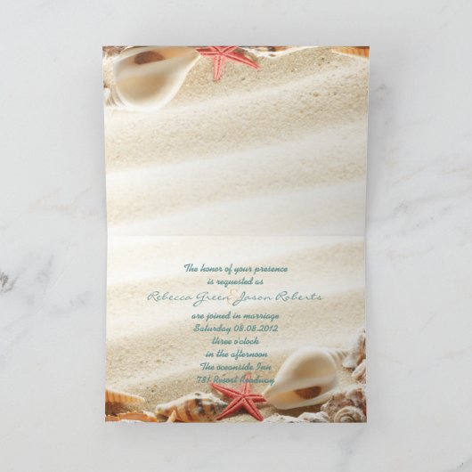 elegante oceaan en zeeschelpen strandbruiloft feestdagen kaart (Binnen)