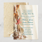 elegante oceaan en zeeschelpen strandbruiloft kaart (Voorkant / Achterkant)