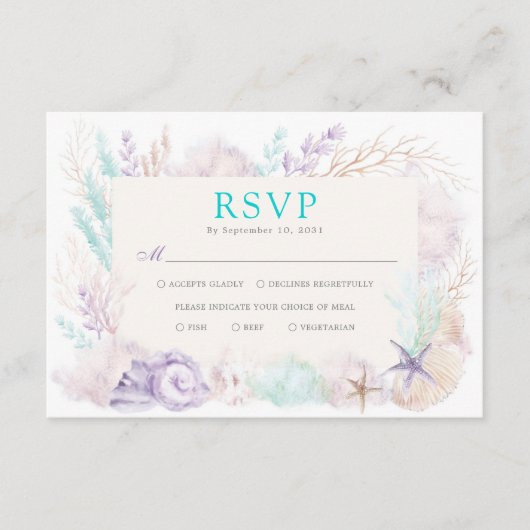 Elegante Oceaan onder het Zee Beach Wedding RSVP Informatiekaartje (Voorkant)