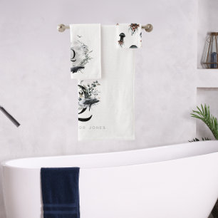 Elegante oceaan   Waterverf walvis monogram Bad Handdoek