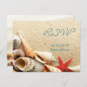 Elegante oceaan zand schelpen strand bruiloft RSVP Uitnodiging Briefkaart (Voorkant / Achterkant)