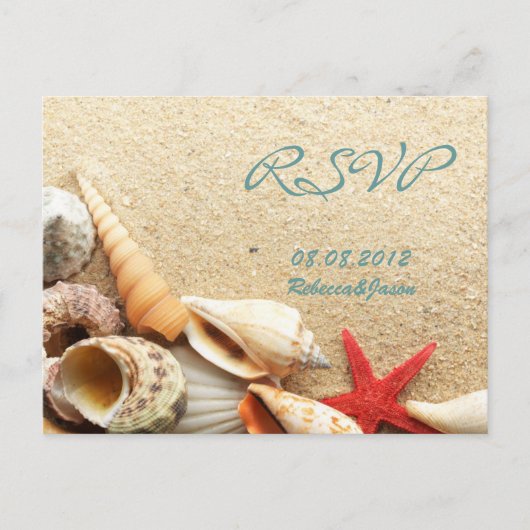 Elegante oceaan zand schelpen strand bruiloft RSVP Uitnodiging Briefkaart (Voorkant)