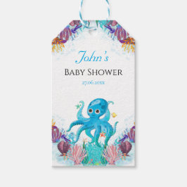 Elegante Oceaan Zee Octopus Baby Shower Verjaardag Cadeaulabel