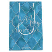 Elegante Oceaanblauwe Argyle Patroon Prettig Kerst Medium Cadeauzakje (Achterkant)