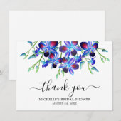 Elegante Oceaanblauwe Orchidee Aquarel Bruiloft Fe Bedankkaart (Voorkant / Achterkant)