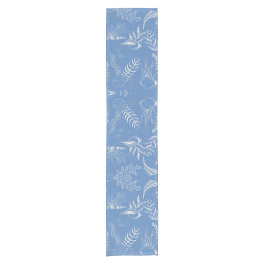 Elegante oceaanblauwe toile korte tafelloper (Voorkant)
