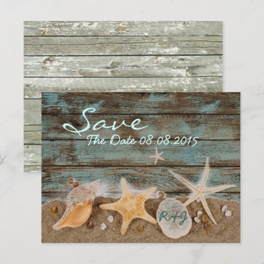 elegante oceaanschelpen strand save the date aankondigingskaart (Voorkant / Achterkant)