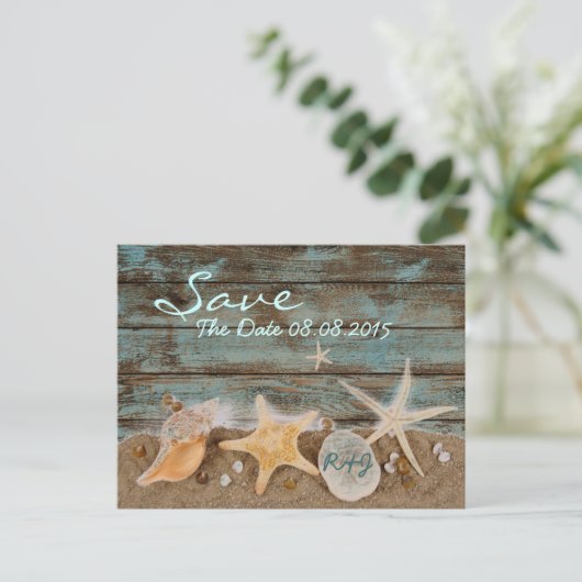 elegante oceaanschelpen strand save the date aankondigingskaart (Staand voorkant)