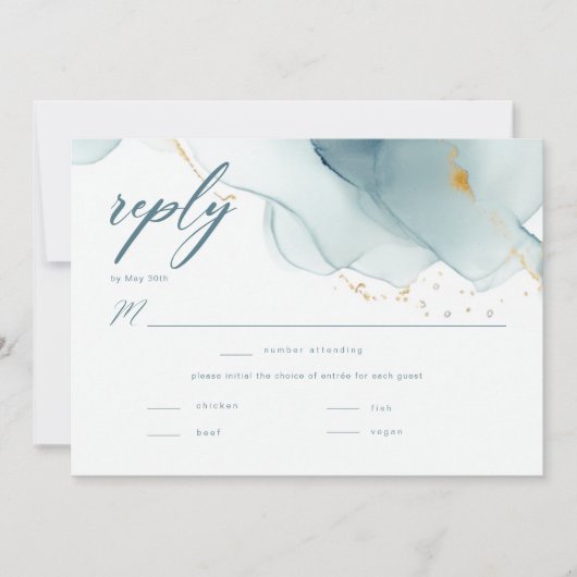 Elegante Oceaanstrand Stofblauwe Trouwmaaltijd RSV (Voorkant)