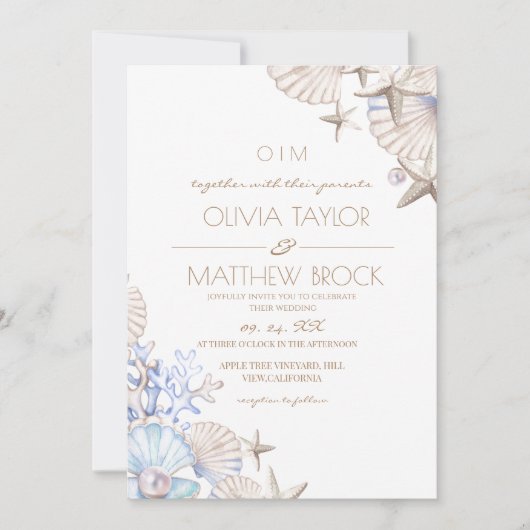 Elegante Ocean Beach foto bruiloft uitnodiging (Voorkant)