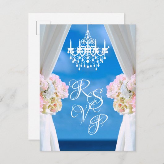 Elegante Ocean Beach Kroonluchter Zomer Bruiloft R Aankondigingskaart (Voorkant / Achterkant)