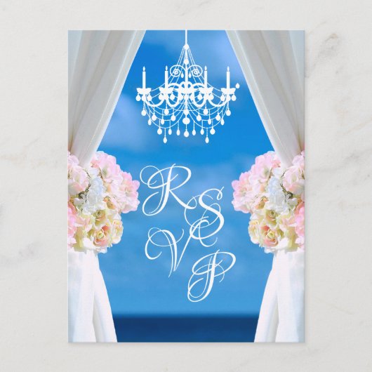 Elegante Ocean Beach Kroonluchter Zomer Bruiloft R Aankondigingskaart (Voorkant)